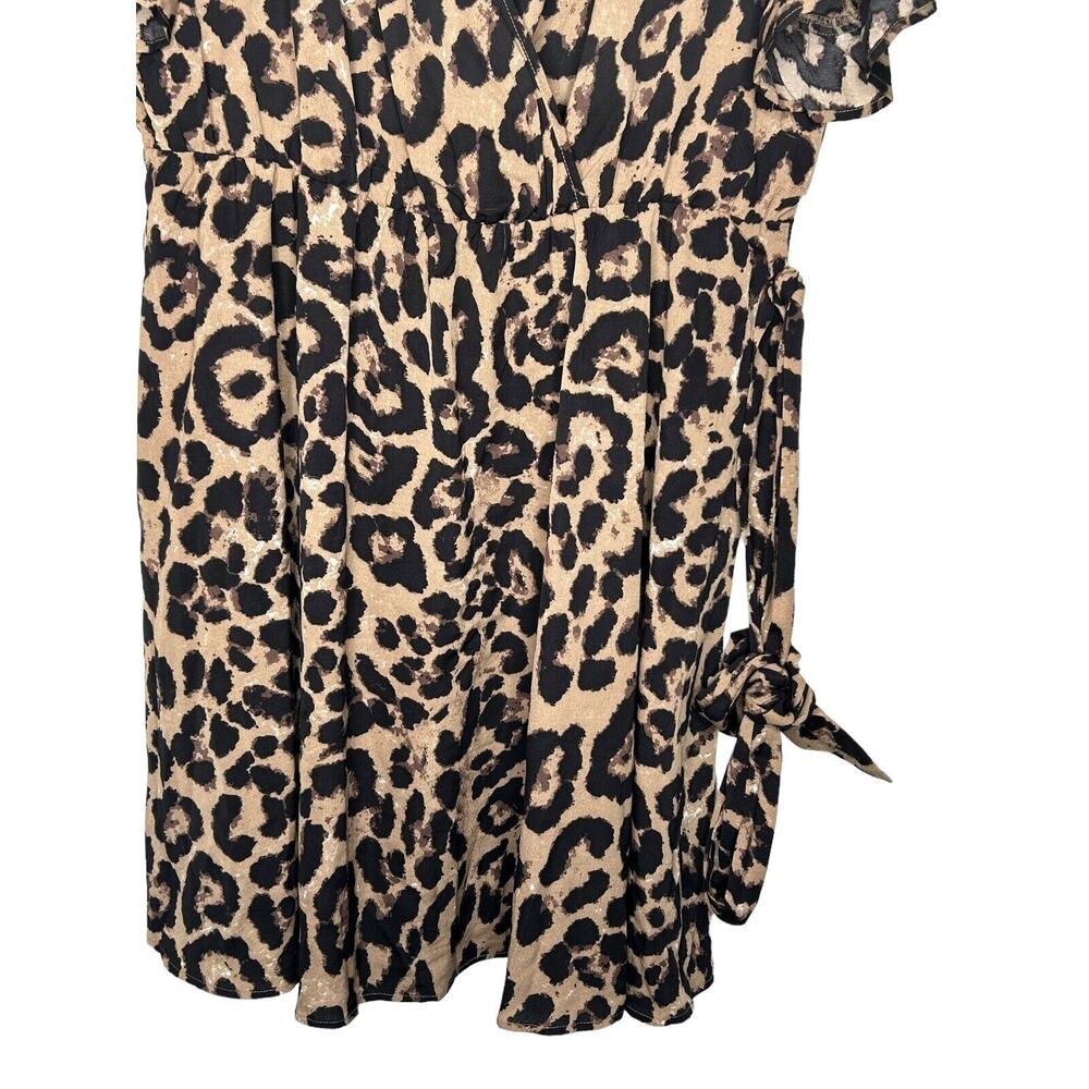 Shein Curve Dress Size 3XL Animal Print Short Sleeve Ruffle V-Neck Faux Wrap - Picture 3 of 15